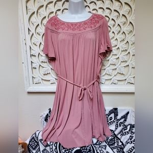 Torrid Pink Embroidery Smocked Midi Dress Size 2
